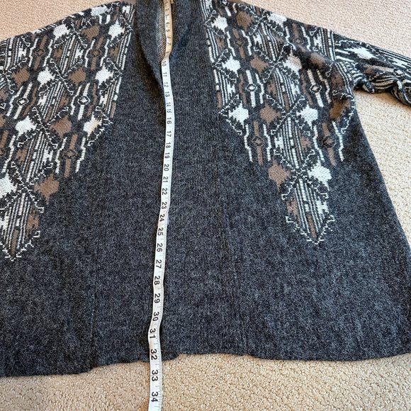 Debut Sweater Long Open Cardigan Boho Geometric Gray White Taupe Size M/L #C8023 - Picture 5 of 10